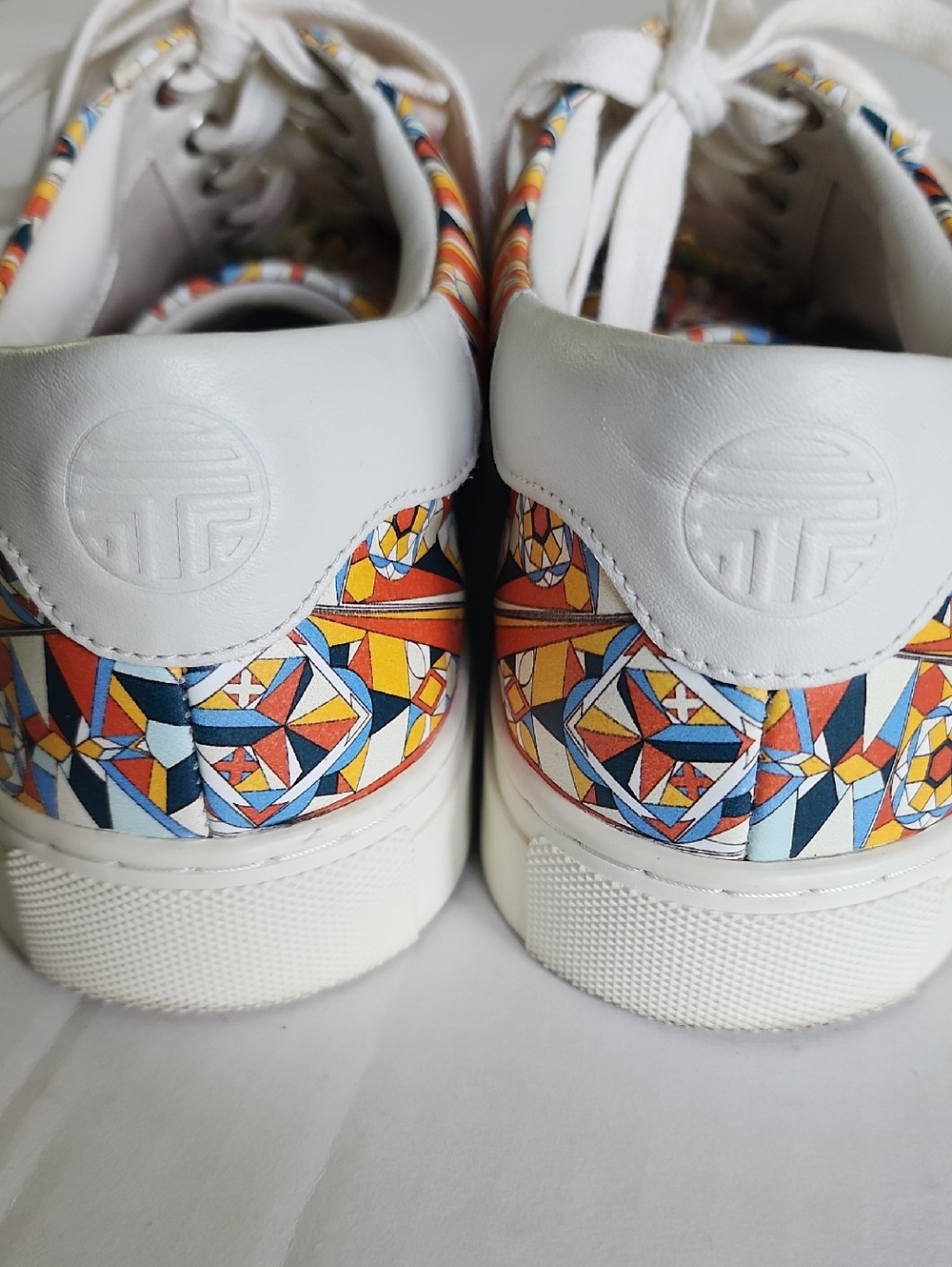 Tory Burch Sport Leather Low-Top Lace Up Sneakers Geometric Ruffle - Picture 4 of 12